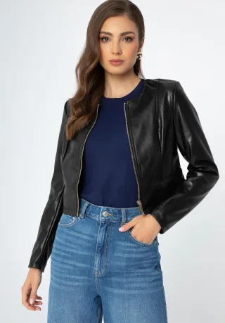 Wittchen Damenjacke mit Perforationen aus schwarzem Kunstleder