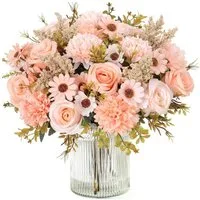 Kunstblumenstrauß Künstliche Blumen 2/4 Bündel künstliche Rosen Gänseblümchen, Agger, Perfekt für Hochzeit, Party oder Heimdekoration in Rosa