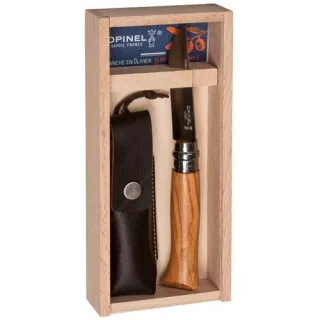 Opinel Taschenmesser No. 08 in Holzbox ink. Etui, Olivenholz