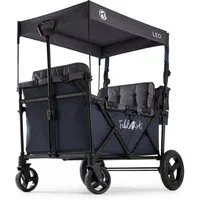 FableKids Bollerwagen LEO X4Plus – Faltbarer Transportwagen mit Dach 5-Punkt-Gurt (Blueberry Blau), Hecktasche, Abdeckhaube