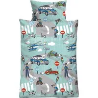 Biberna Kinderbettwäsche Ela in Gr. 100x135 oder 135x200 cm, für Kinder, Kinderbettwäsche, Feinbiber, 2 teilig, Feinbiber kuschelig warm im Winter, Kinderbettwäsche Polizei, Kinder