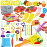 POPOLIC Spiellebensmittel Knete Zubehör,48 St Knete Set Gehören Hamburger-Maker,Knete-Werkzeuge, (2-tlg., Eismaschine, Nudeln, Pizza Knetwerkzeug für Kinder Küchenspielzeug), Kitchen Creations Spielzeug Geschenk Mädchen Junge