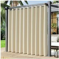 Clanmacy Outdoorvorhang Outdoor Vorhang Wetterfest mit Ösen Oben Gardinen Veranda Beige