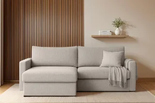 Ecksofa Sofa mit Schlaffunktion BENDIK Stoff Faro Hellgrau Ottomane Links