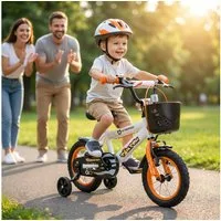 Actionbikes Motors Kinderfahrrad Timson Kinder Fahrrad ab 3 Jahre, 1 Gang, ohne Schaltung, (V-Brake-Bremsen, Luftbereifung, Schutzbleche, weiß / orange / schwarz)