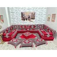 CaddeBuy Sofa Arabische Ecke Majlis, Orientalisches Sofa, Rot-Saray-U-20, 22 Teile