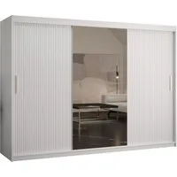 MIRJAN24 Kleiderschrank Riflo Slim 2 250 (mit Schiebetüren und Frontspiegel) 3-türig, zwei Kleiderstangen, Aluminium-Gleitschienen