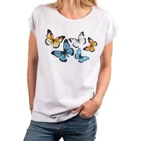 MAKAYA Print-Shirt Damen Kurzarm Baumwolle Schmetterling Butterfly Aufdruck Sommer Top große Größen