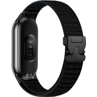 Wigento Smartwatch-Armband Nylon für Xiaomi Smart Band 10 / 9 / 8 Parachute Schnalle Schwarz, Edelstahl Schnalle, verstellbare Länge