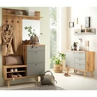 Furn.Design Garderoben-Set Juna, (Kompaktgarderobe und Kommode, 3-St., Evoke Eiche und Salbei grün), mit viel Stauraum