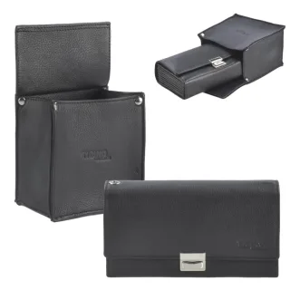 Kellnerportemonnaie Set 8 Scheinfächer Leder schwarz | Kloehn Gastro Kellnertasche mit Gürtelholster und Zahlteller für Servicekräfte im Alltag