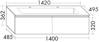 Burgbad Mineralguss-Waschtisch+Waschtischunterschrank Lin20 Acryl/Lack Matt Sandorange Solid SGWB142F6512C0037
