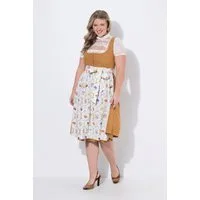 Ulla Popken Dirndl Leinenmix-Dirndl Biesen Blüten Carré-Ausschnitt