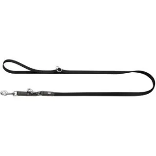 Dog Sport HUNTER stufenlos verstellbare Hundeführleine wolmar biothane x leder schwarz 1,9 cm