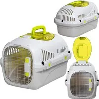 Peluvio Tiertransportbox SAFY für Katzen bis 5 kg, Öffnungsfenster/Großer Griff/Urinauffanggitter/bis zu 5 kg