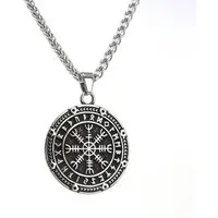 DALMARO Kette mit Anhänger Lederkette Edelstahlkette 316L VIKING KOMPASS, Herren Halskette Biker / Wikinger Kette - Schmuckbox