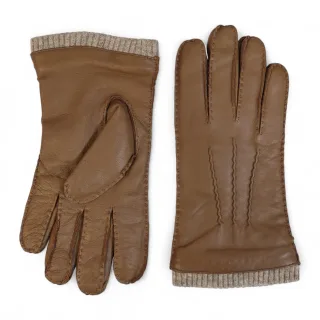 Herrenhandschuhe aus hellbraunem italienischem Leder mit warmem Wollfutter, ideal für Winter, Reiten und Autofahren.