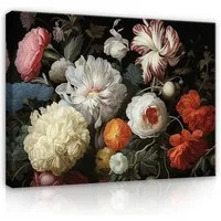 Wallarena Leinwandbild Blumen Vintage - Schwarz - Elegant - Wohnzimmer, Blumen, 40x30x2cm