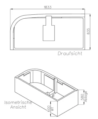 Neuesbad Wannenträger für Hoesch iSensi Vorwand, links 180x80 SW 16216A