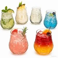 MamboCat Cocktailglas 6er Set Tiki Cocktailgläser Trinkgläser mit Tiki Dekor Longdrinkglas, Glas