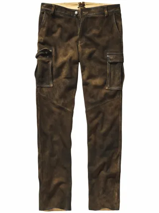 Mey & Edlich Herren Kernige Cargo-Lederhose Braun 100 % Ziegenvelours
