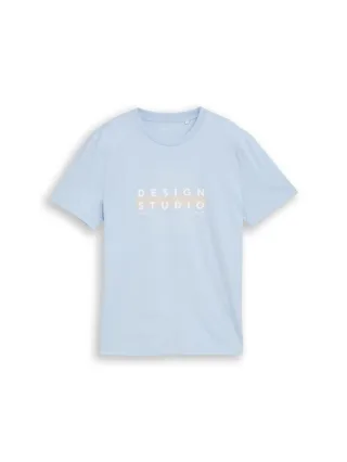 Denim Tom Tailor - Basic T-Shirt mit Logo-Print light metal blue - Gr. - XXL