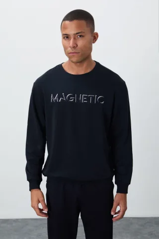 Herren Sweatshirt mit Rundhalsausschnitt und Print