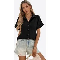 Imily Bela T-Shirt Reverskragen Kurzarmshirt mit Brusttasche (Packung, 1-tlg., 1per-Pack) in Unifarbe