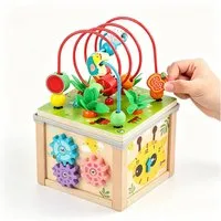 ibettertec Spielcenter Holz Motorikwürfel Montessori Spielzeug für Kinder ab 1 Jahr, (Packung, 1-tlg), Perlenlabyrinth, Xylophon, Lernuhr, Formensortierer für Feinmotorik