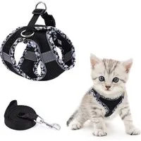 Ledander Hunde-Geschirr Katzen-Geschirr, Ausbruchssicher, Verstellbares Katzen-Geschirr, mit Leine, Reflektierende Streifen, Weiches Katzen-Geschirr