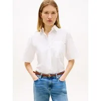 Tommy Hilfiger Kurzarmbluse ESSENTIAL POPLIN SHORT SLEEVE SHIRTS mit Hemdkragen, Flag Stickerei auf der Brust
