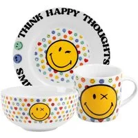 United Labels® Frühstücks-Geschirrset Smileyworld - Think Happy Thoughts - Set, 3-tlg, 1 Personen, Porzellan