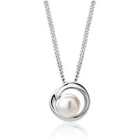 Miore Kette mit Anhänger MSAE039N für Damen aus 925 Sterling Silber - Perlen Anhänger 14 x 14mm (inkl. Schmuckbox), weiße Süßwasserzuchtperle ca. 8 mm
