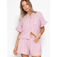 SASSYCLASSY Langarmbluse Gestreifte Musselin Bluse mit Volants Damen Musselinbluse im oversized Schnitt mit Streifenlook rosa