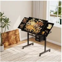 BBWL Schreibtisch Puzzle 1000 Teile Jigsaw Puzzle Board mit Schubladen Rollen MDF, Puzzle Tisch Metall stabile Puzzleplatte mit Abdeckung mobil Geschenk