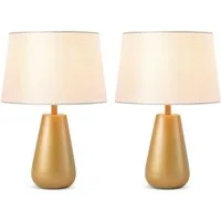 STANBOW LED Nachttischlampe Schlichte Mini-Tischlampe aus Stoff mit gebackenem Goldlack 2-Pack