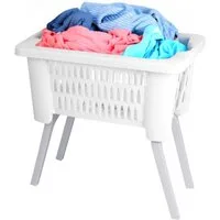 Koopman Wäschekorb 38 L Kunststoff Weiß Klappbar Füße (Stück, 1 St., Packung), Weiß, 60x40x58cm, 38 Liter, Kunststoff, klappbare Füsse