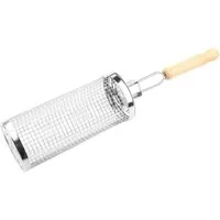 Grill-Welten Grillbesteck-Set Grill Welten Grillkorb Edelstahl BBQ Grillkorb 20 cm mit Holzgriff