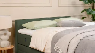 BRUNO Boxspringbett Premium mit Bettkasten 160x200cm in Grün | Matratzen-Härtegrad: Links H3 / Rechts H2 | extra viel Stauraum & individuell konfiguri