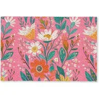 MuchoWow Fußmatte Rosa - Blumen - Weiß - Orange, Rechteckig, innen Schmutzfangmatte, Tür, Schmutzfänger Flur, Teppich 60x40 cm