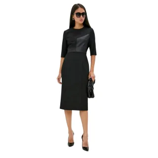 Boss - "Dezona" Midikleid für Damen, Rundhalsausschnitt (Schwarz)