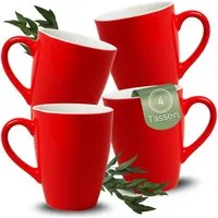 matches21 HOME & HOBBY Tasse Kaffeetassen 4er Set aus Keramik 340ml, Teetassen in Rot, 4-tlg., Keramik, Moderne Kaffeebecher Spülmaschinenfest & Mikrowellengeeignet