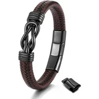 UNIQAL.de Lederarmband ETERNAL – stilvolles Infinity Armband aus Leder & Edelstahl (ideales Geschenk für Vater, Sohn oder Partner, Magnetverschluss mit Verlängerungsglied), Deutsche Handwerkskunst. Hochwertiges Design. Made by Uniqal.