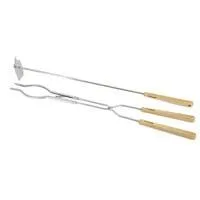 Lagerfeuerbesteck, 2-teilig, Grillbesteck silber/holz, Vielseitige Nutzung mit Zange und Haken