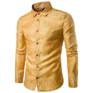 Slim Fit Hemd mit besticktem Paisleymuster in Gelb