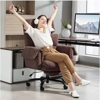HOMCOM Schreibtischstuhl rollbarer Polsterstuhl (Bürostuhl mit verstellbarer Rückenlehne, 1 St), Polstersessel, höhenverstellbar, Schaumstoff, Metall, Braun