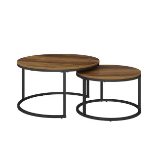 Vicco Couchtisch-Set, Natur, Holzwerkstoff, 2 Fächer, Rund,Rechteckig, 77x40x77 cm, Wohnzimmer, Wohnzimmertische, Couchtische