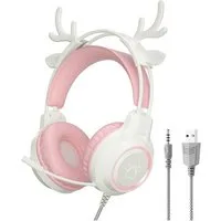 KINSI Gaming-Headset mit LED-Rehhorn-Design - RGB-Beleuchtung Over-Ear-Kopfhörer (360°-Mikrofon zur Geräuschunterdrückung)