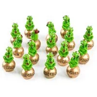 Logbuch-Verlag Dekofigur 16 kleine Frösche 5cm auf Goldener Kugel VIEL GLÜCK Froschkönig