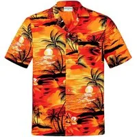 Hawaiihemdshop.de Hawaiihemd Hawaii Hemd Herren Baumwolle Kurzarm Hawaiihemd mit Palmen und Meer